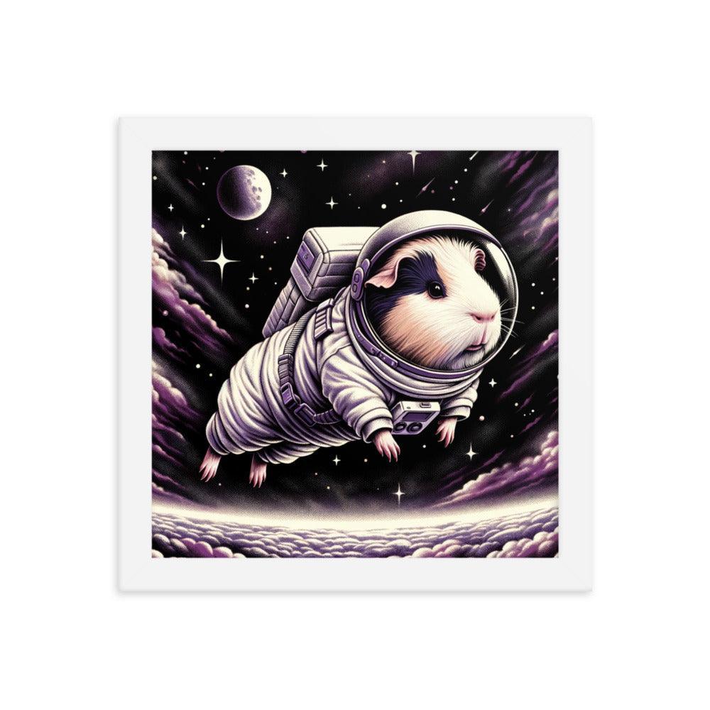 Guinea Pig Astronaut's Cosmic Odyssey Illustration Framed Poster - Oh Posters