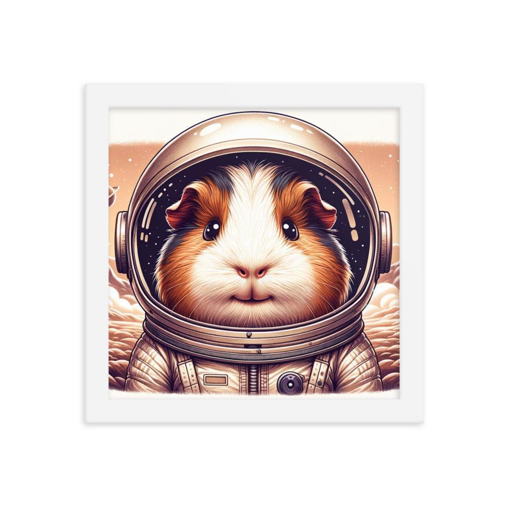 Cute Guinea Pig Astronaut Exploring Cosmic Adventures Illustration Framed Poster - Oh Posters