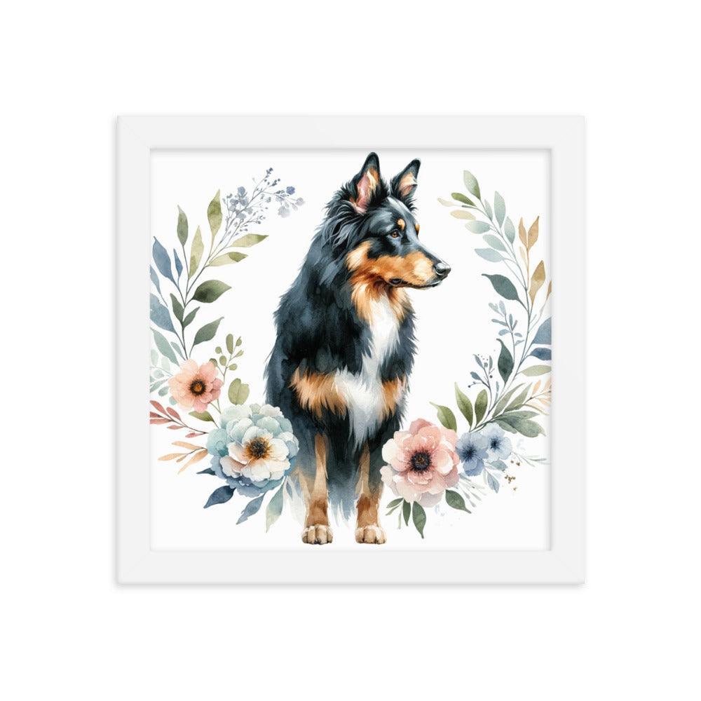 Elegant Beauceron Dog Poise with Soft Pastel Floral Watercolor Design Framed Poster - Oh Posters