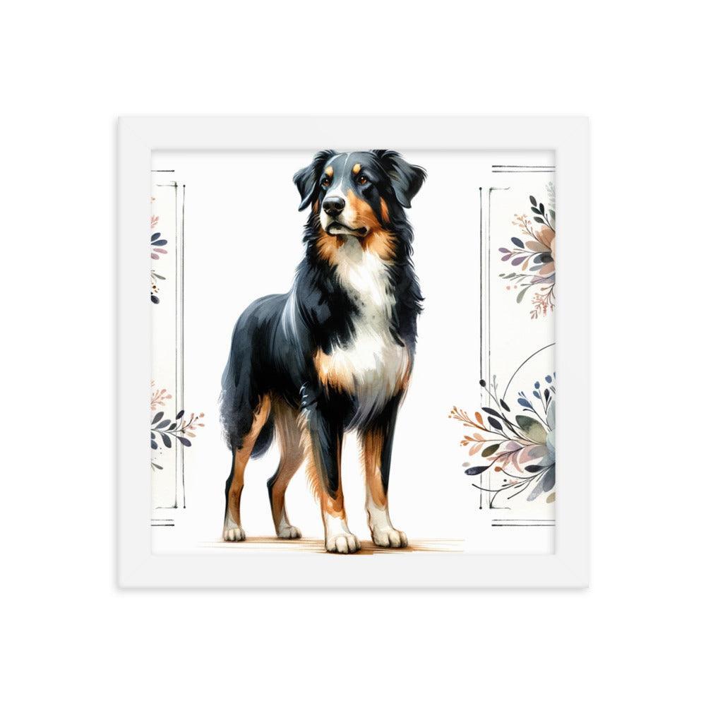 Graceful Beauceron Dog Watercolor Art with Soft Pastel Florals Framed Poster - Oh Posters