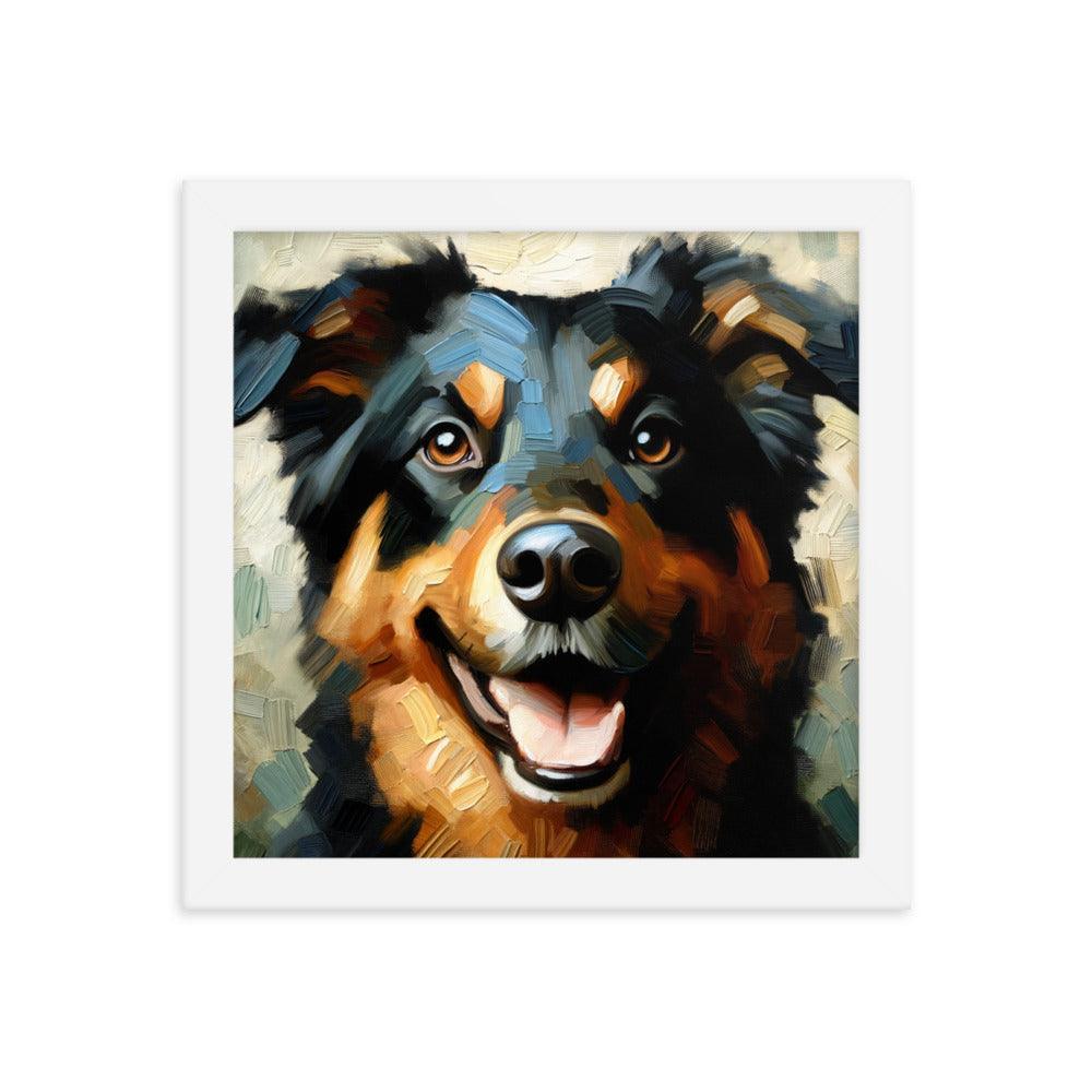 Joyful Beauceron Portrait Oil Painting Textured Brushwork Framed Poster - Oh Posters