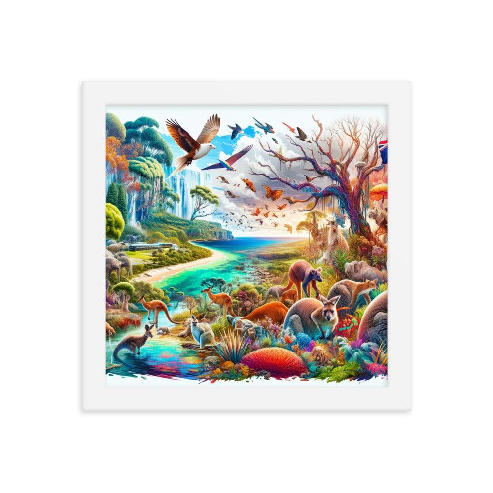 Enchanted Australian Wildlife Oasis Vivid Illustration Framed Poster - Oh Posters