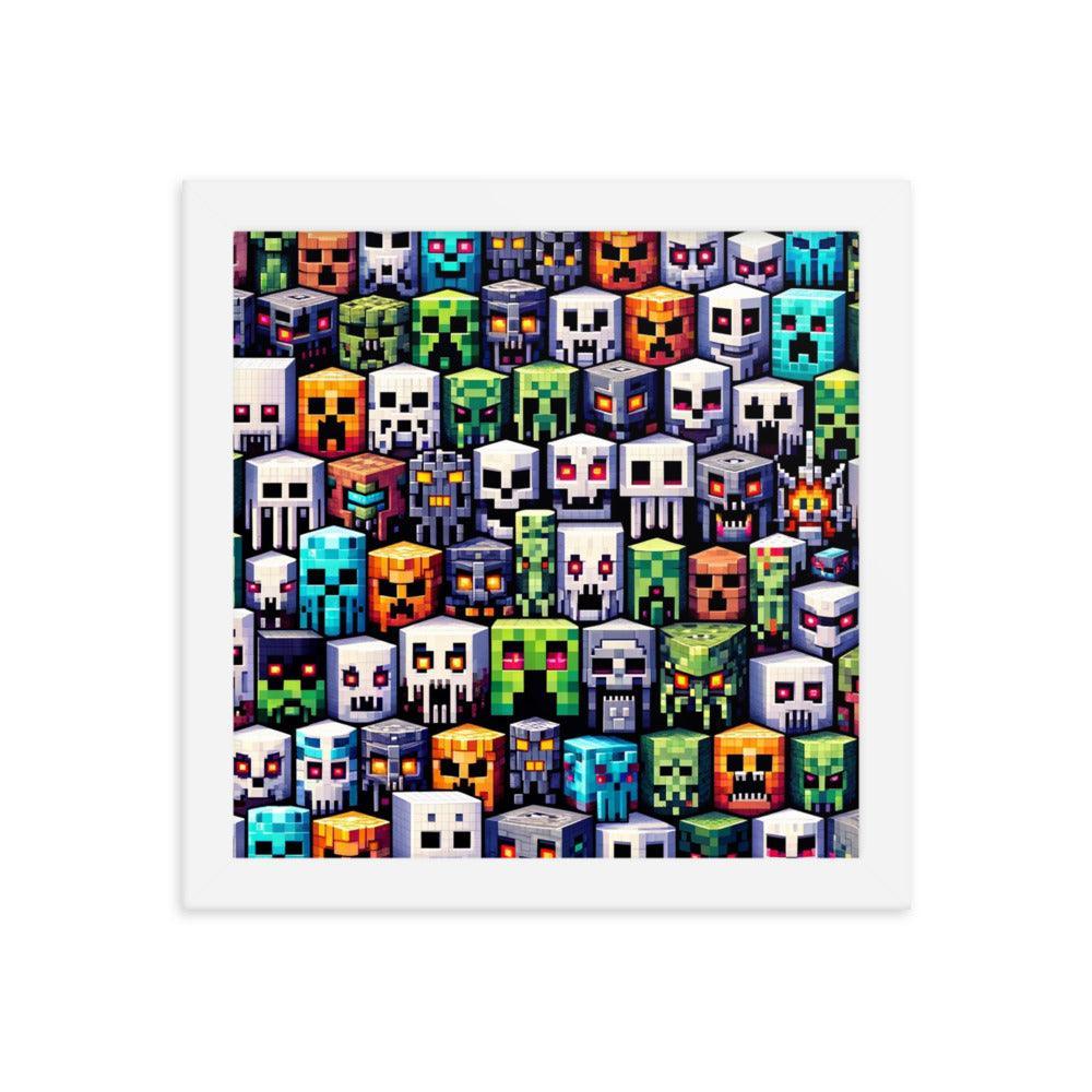 Minecraft Inspired Pixel Characters Array Collectible Framed Poster - Oh Posters
