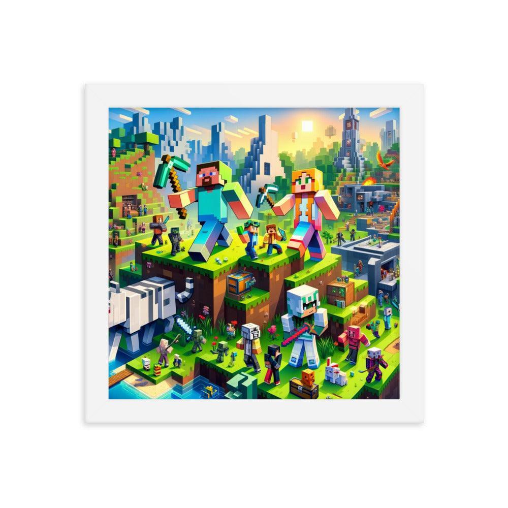 Heroic Minecraft Characters Epic Battle Framed Poster - Oh Posters