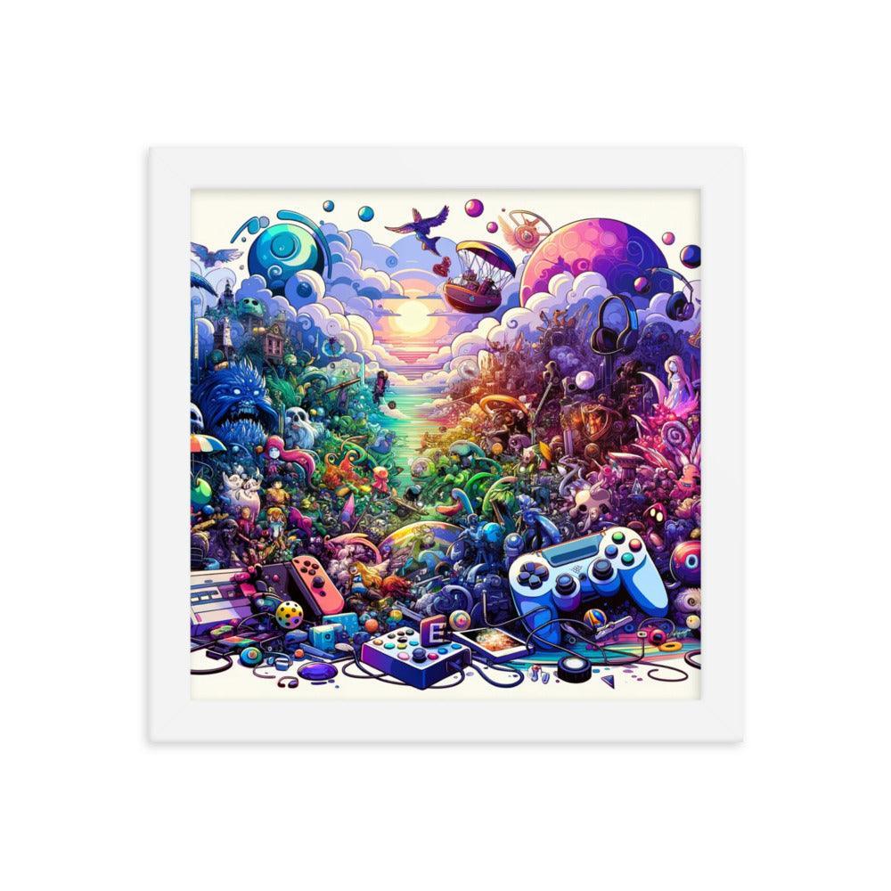 Video Game Universe Colorful Mashup Illustration Framed Poster - Oh Posters