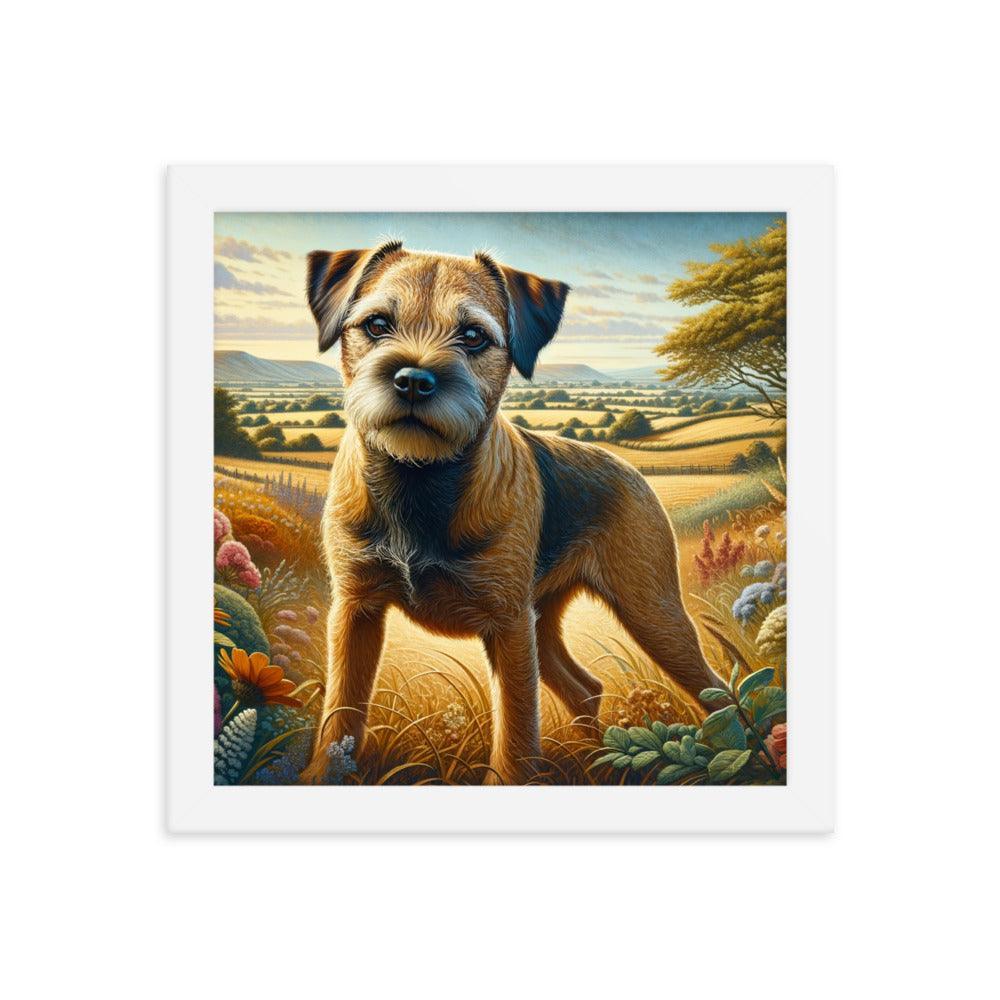 Border Terrier Countryside Morning Glow Art Framed Poster - Oh Posters