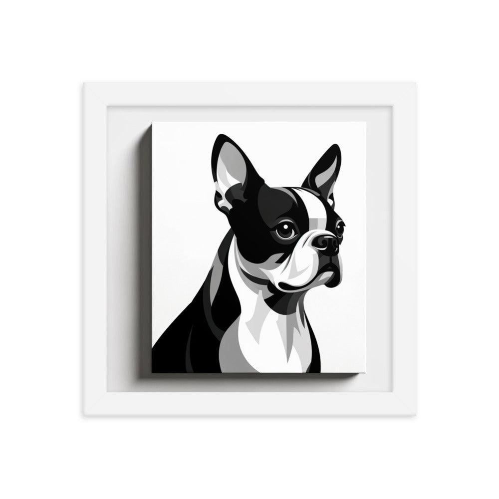 Monochrome Boston Terrier Illustration Framed Poster - Oh Posters