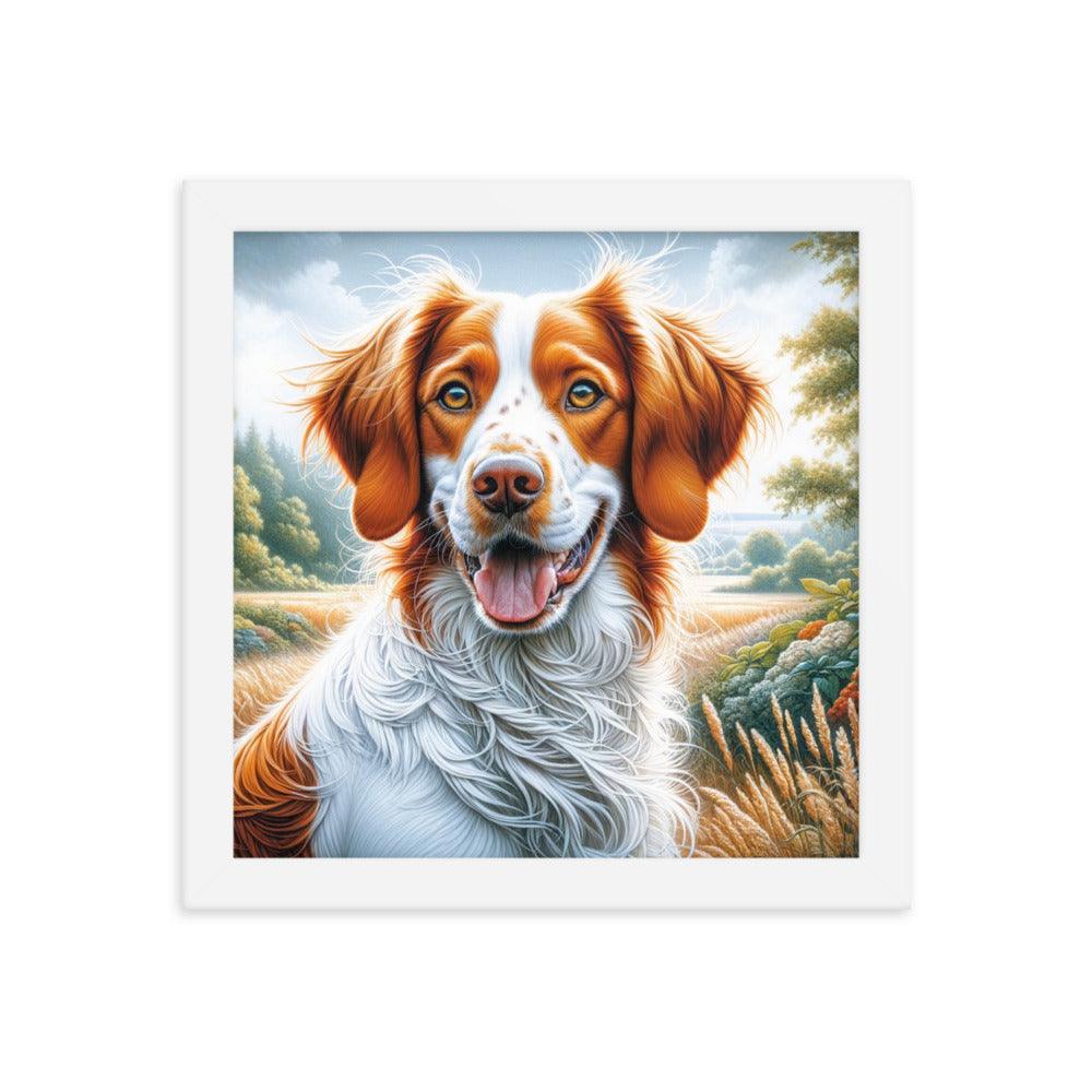 Brittany Dog Energetic Outdoor Pose in Vibrant Colors Framed Poster - Oh Posters