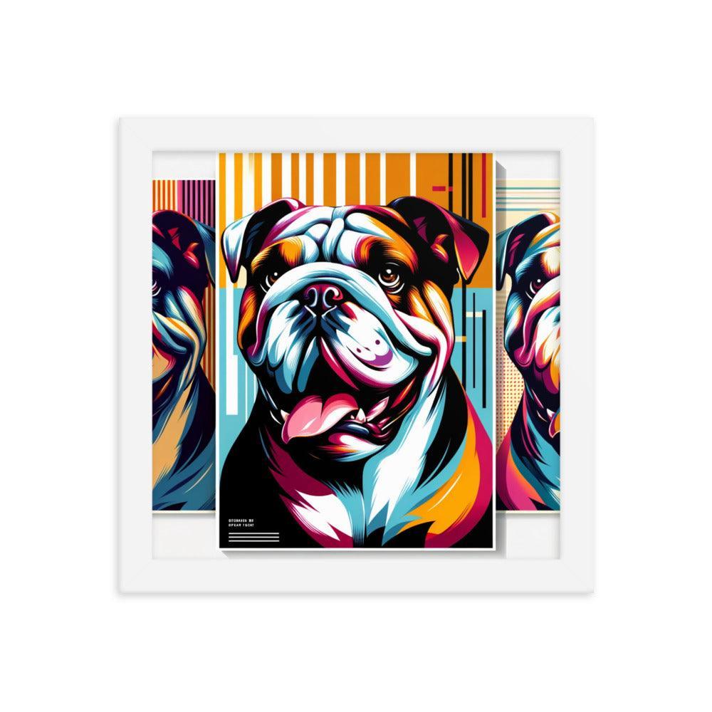 English Bulldog in Dynamic Poses with Contemporary Graphics and Bold Colors Framed Poster - Oh Posters