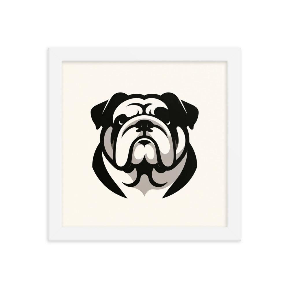 English Bulldog Minimalist Art with Clean Lines and Monochrome Palette Framed Poster - Oh Posters