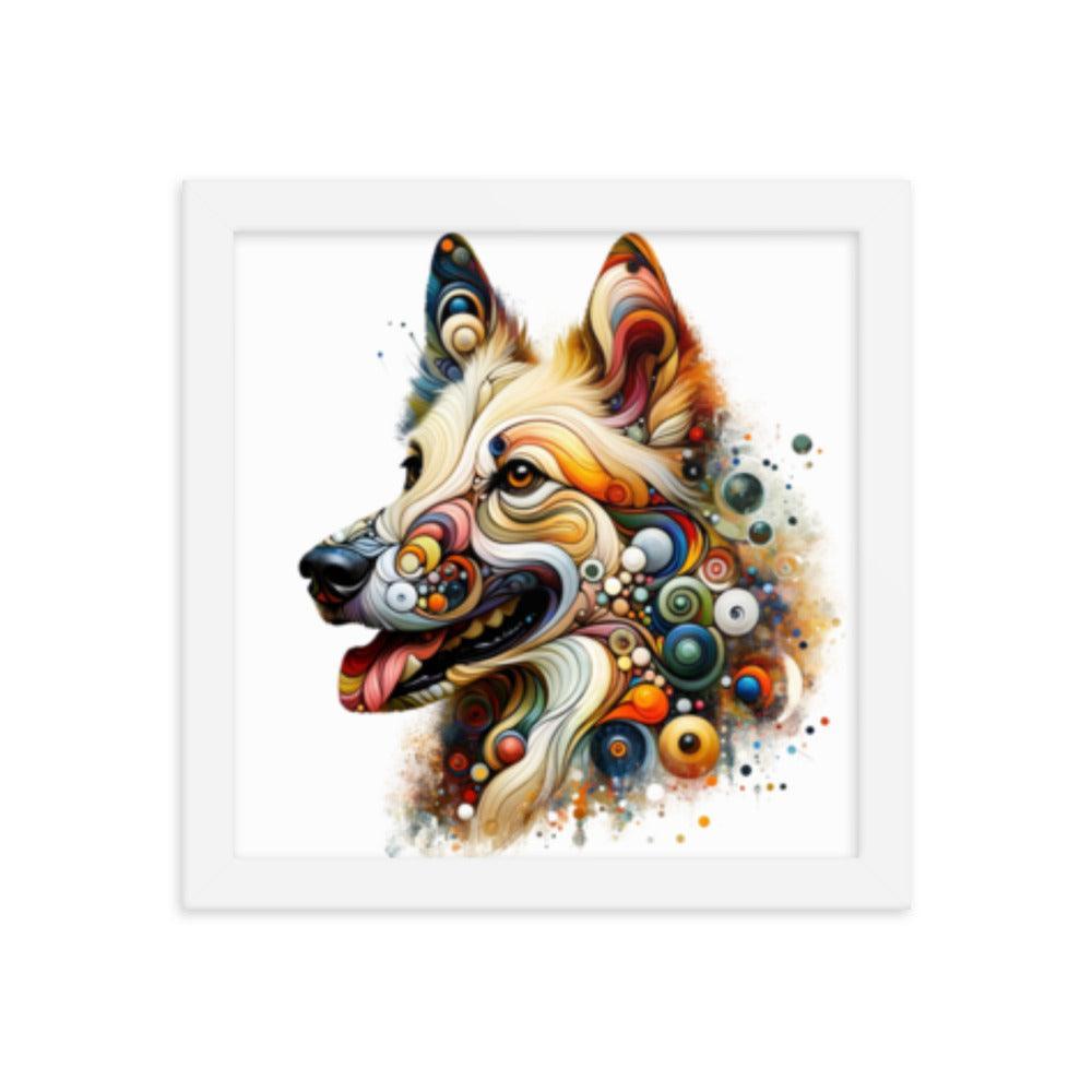 Canaan Dog in Eclectic Art Fusion with Abstract Forms and Vibrant Colors Framed Poster - Oh Posters