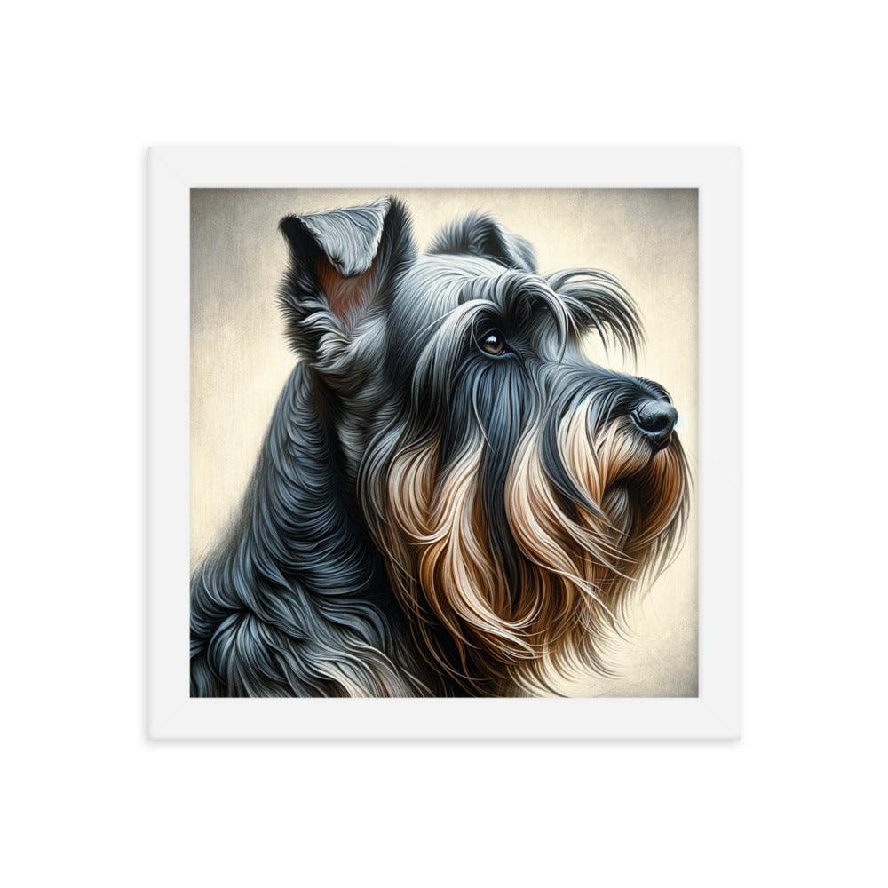 Cesky Terrier Realistic Portrait and Subtle Brushed Background Framed Poster - Oh Posters