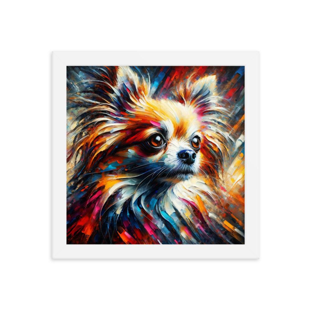 Long Coat Chihuahua Burst Art with Bold Brushstrokes and Intense Colors Framed Poster - Oh Posters