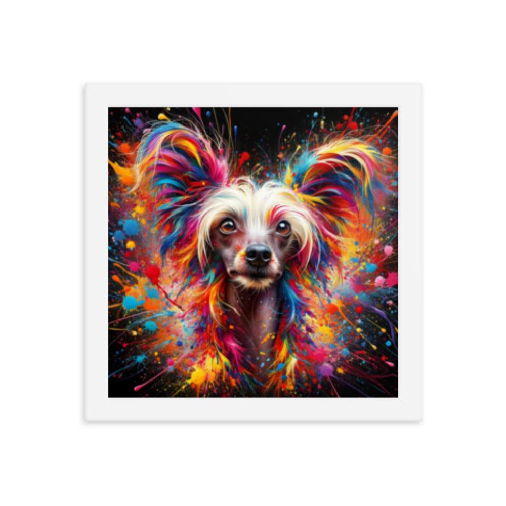 Chinese Crested Dog Colorful Splatter Art and Dynamic Texture Framed Poster - Oh Posters