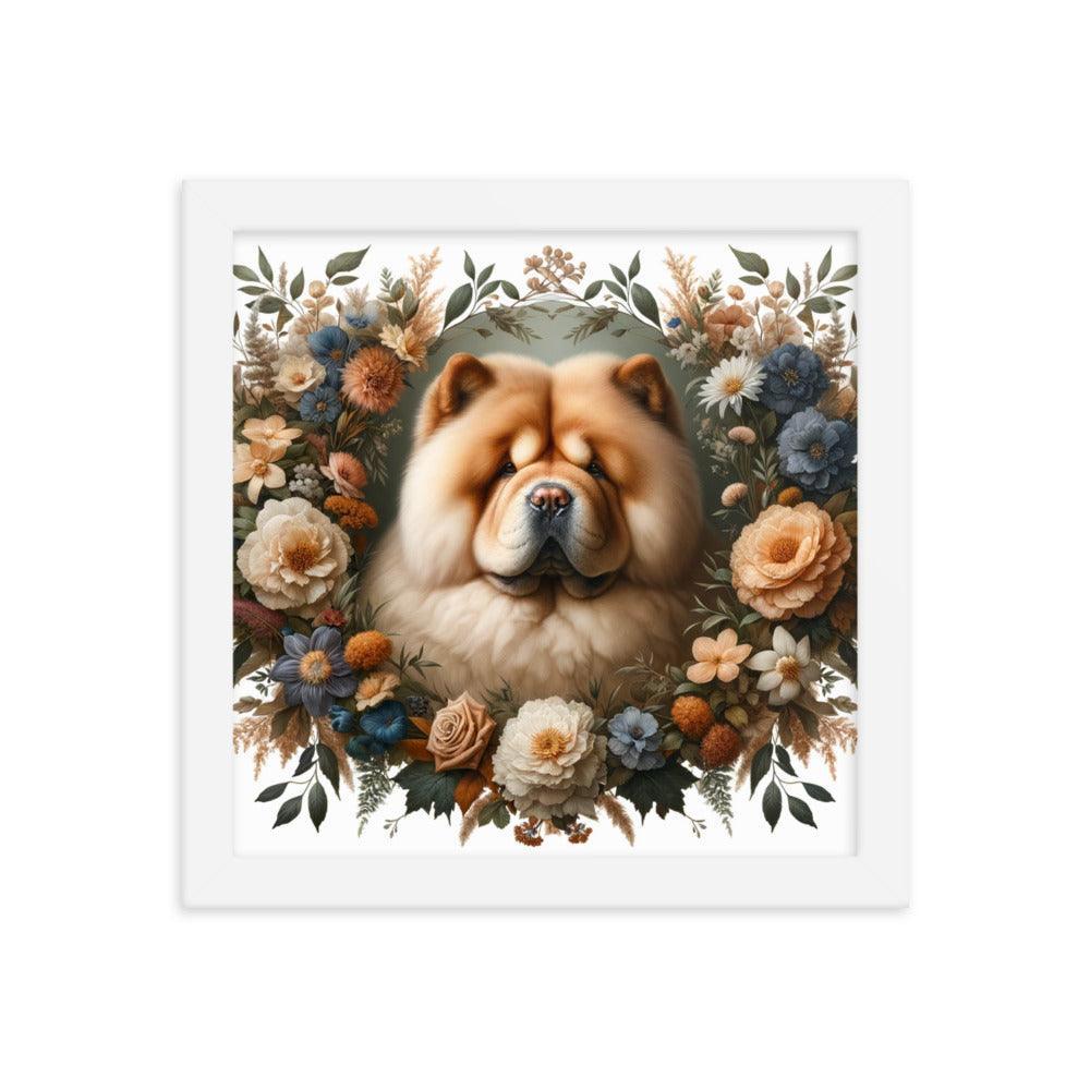 Chow Chow in Detailed Floral Frame with Natural Colors Framed Poster - Oh Posters