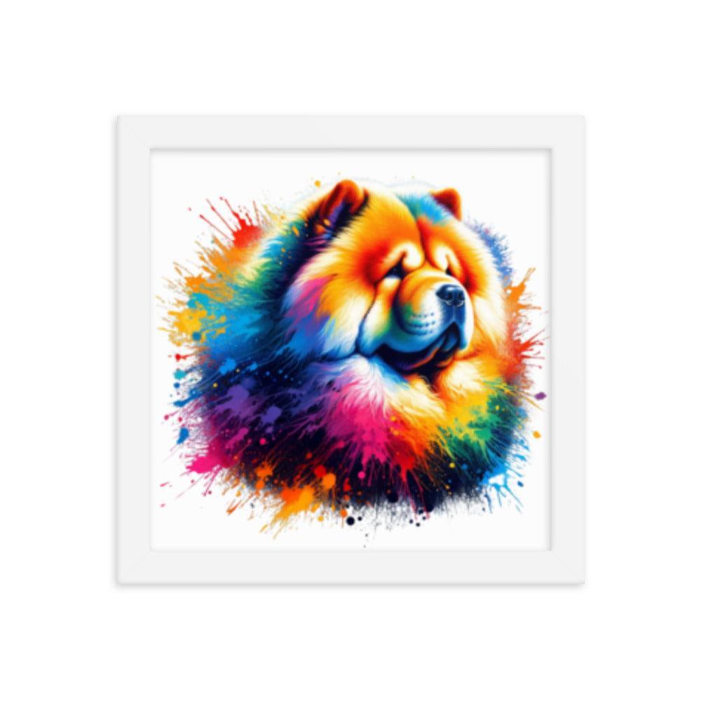 Chow Chow in Rainbow Splatter Abstract Dynamic Colors Framed Poster - Oh Posters