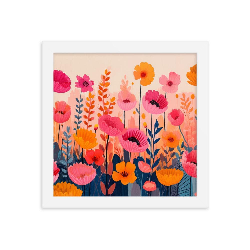 Cheerful Wildflowers Warm Tones Illustration Framed Poster - Oh Posters