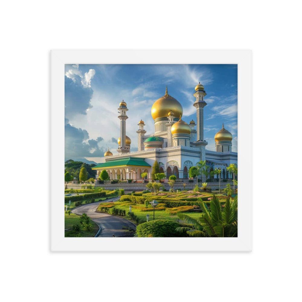 Brunei Sultan Mosque Sunset Landscape Photography Framed Poster - Oh Posters