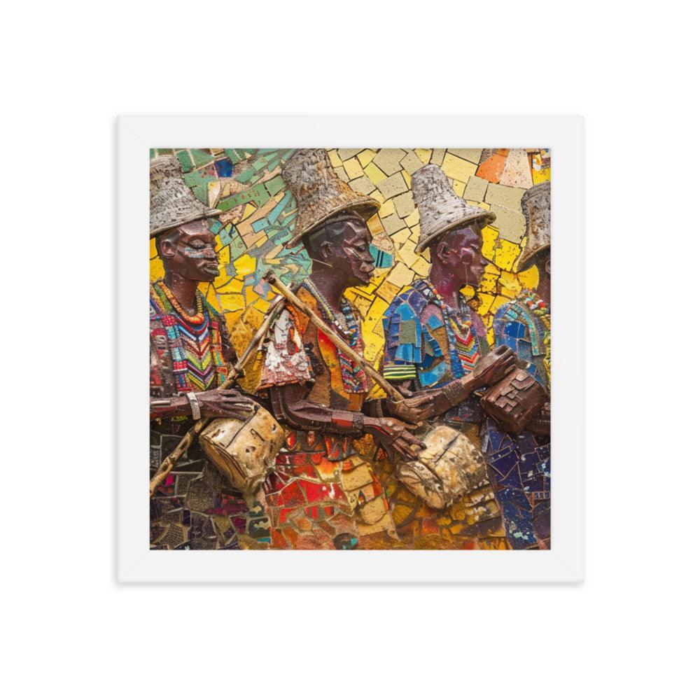 Colorful Cameroon Drummers Mosaic Art Framed Poster - Oh Posters