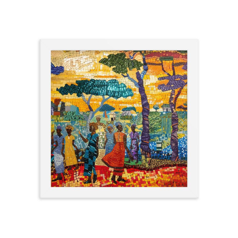 Chad Mosaic Artwork of Rural Community Scene Framed Poster - Oh Posters