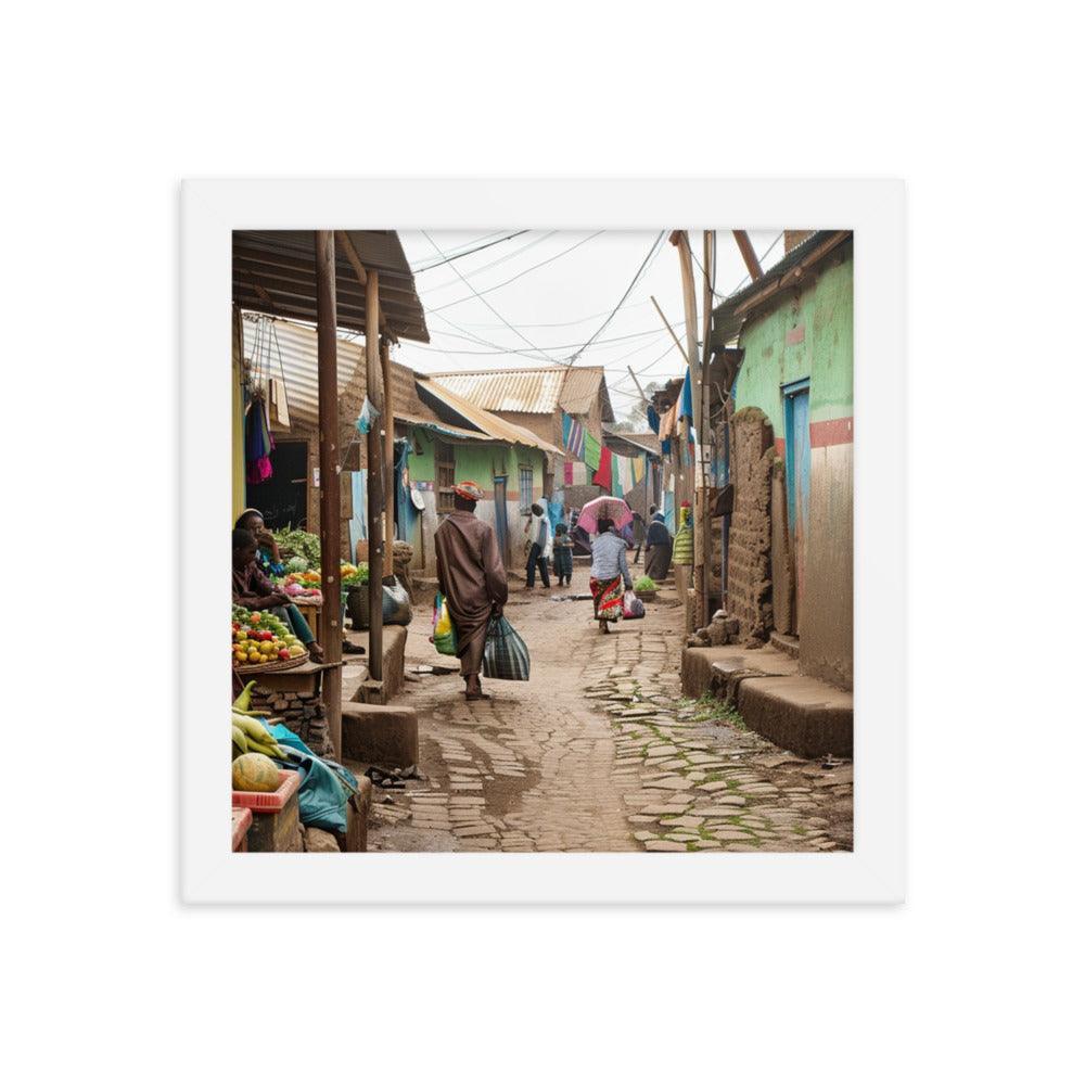 Ethiopia Vibrant Market Street with Fresh Produce Framed Poster - Oh Posters