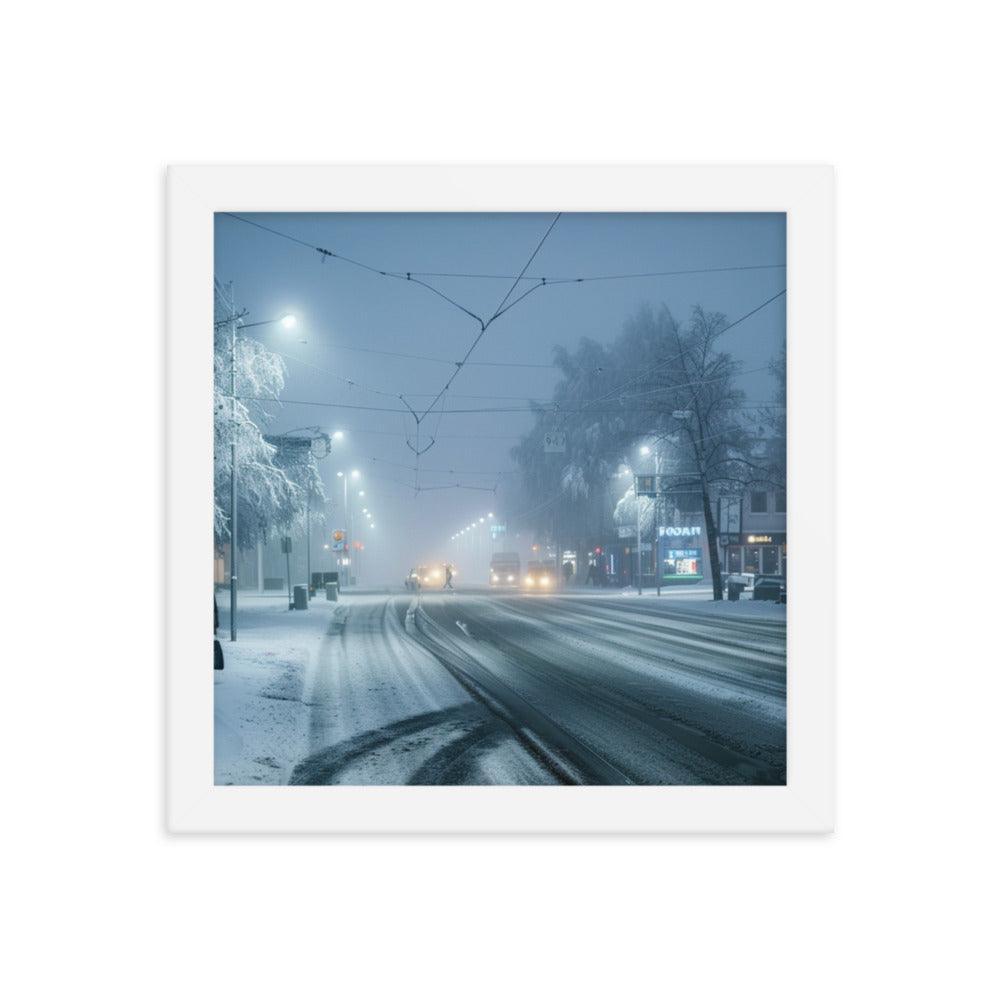 Finland Winter Night Snowy Street Framed Poster - Oh Posters