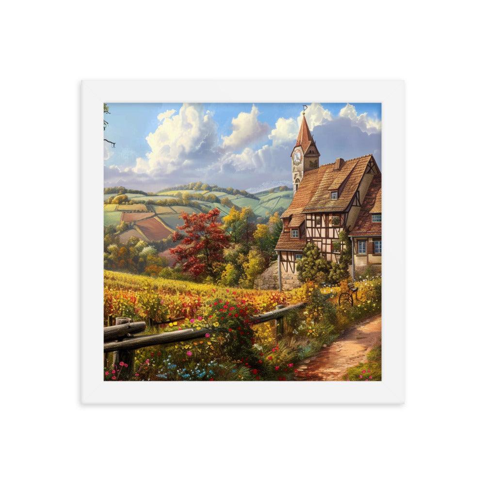 Germany Scenic Vineyard Cottage Landscape Framed Poster - Oh Posters