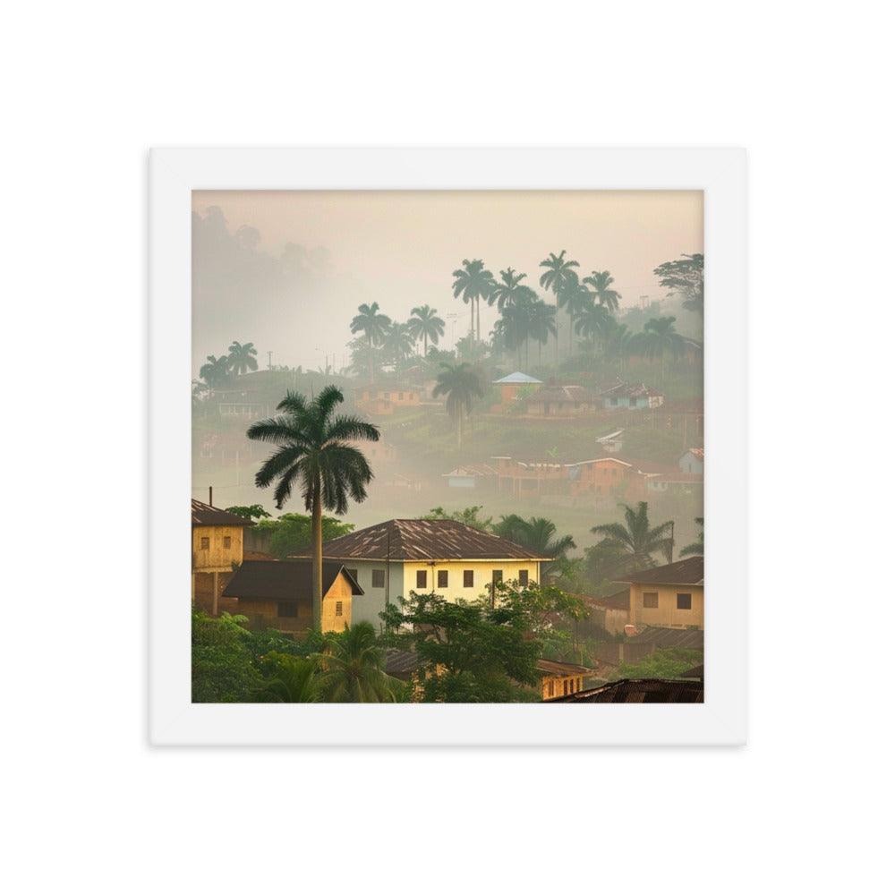 Ghana Misty Hillside Village Morning Framed Poster - Oh Posters