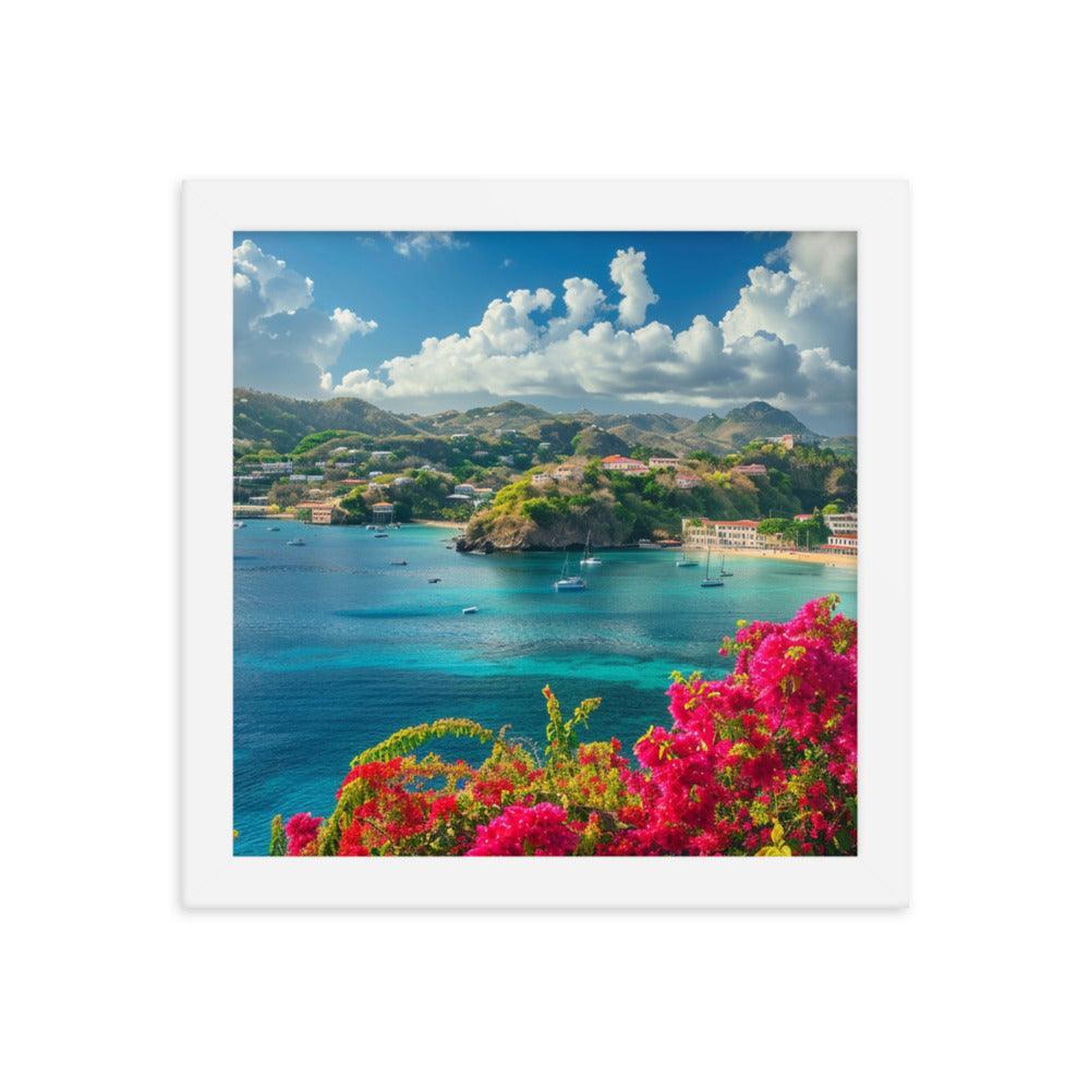 Grenada Tropical Bay Lush Hillside Framed Poster - Oh Posters