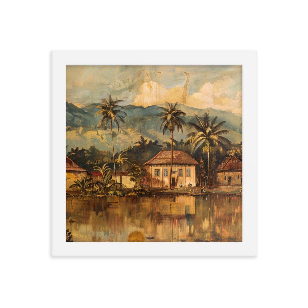 Guyana Traditional Village Scenic Mountains Framed Poster - Oh Posters