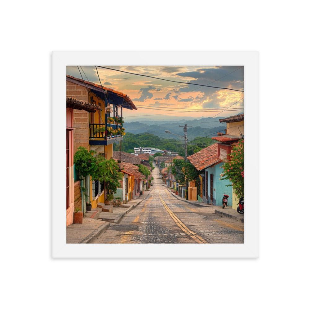 Honduras Colorful Village Street Sunset Framed Poster - Oh Posters