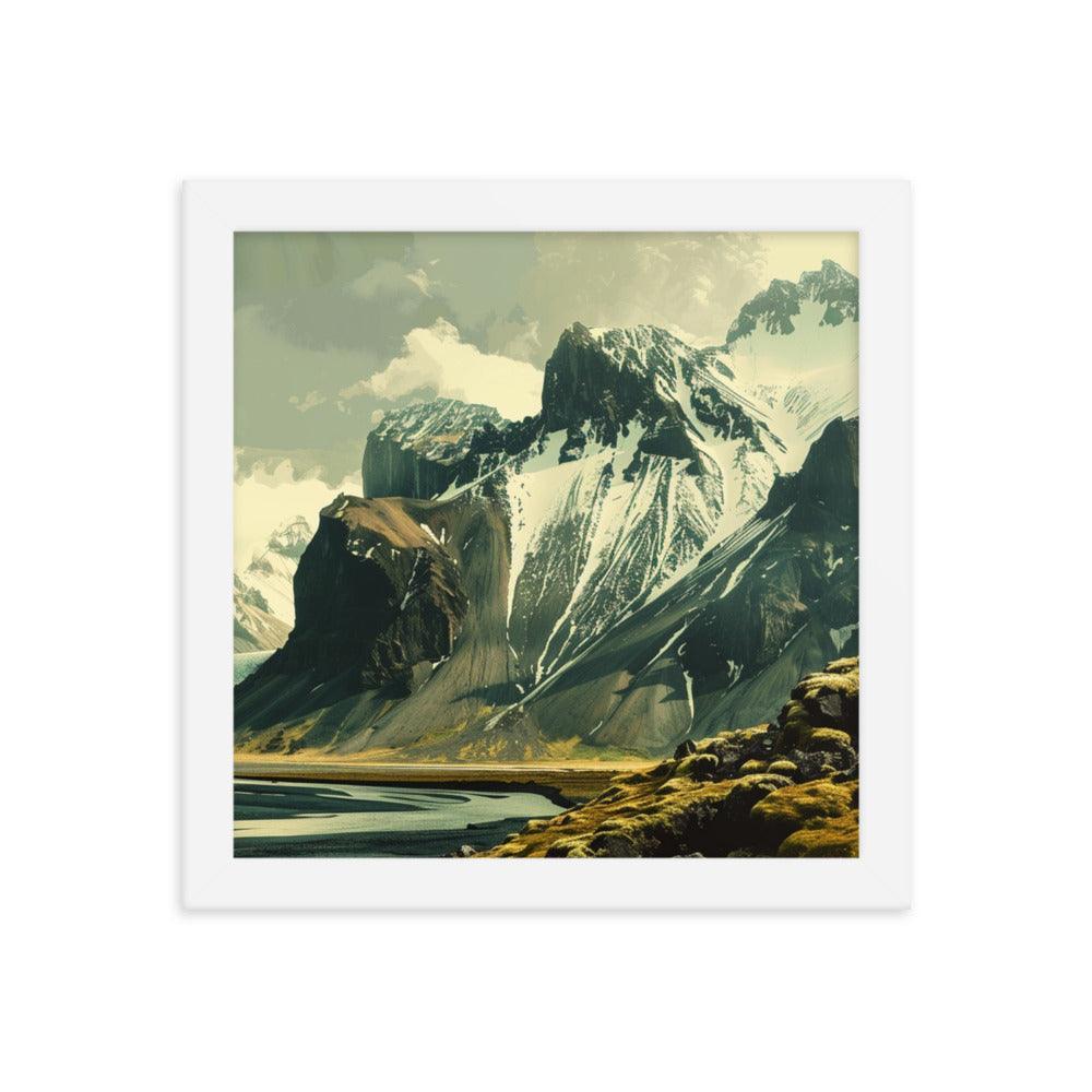 Iceland Dramatic Snowy Peaks Landscape Framed Poster - Oh Posters