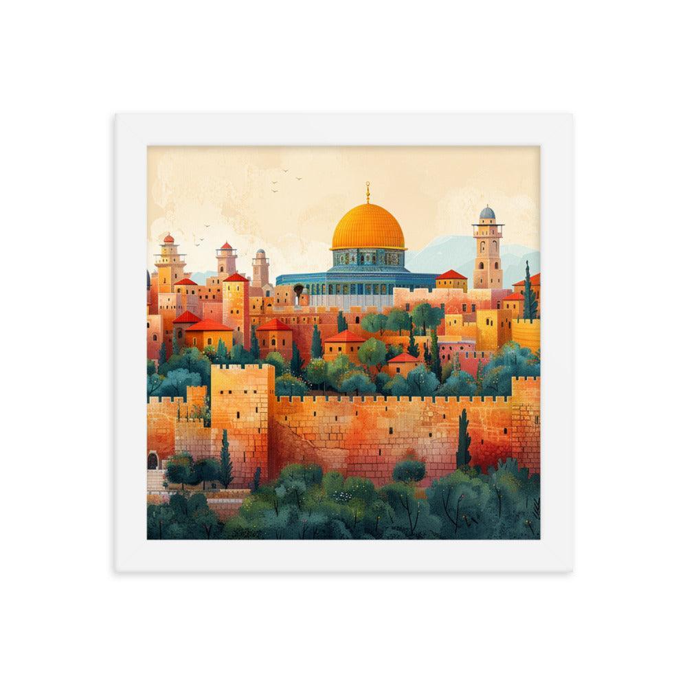 Israel Jerusalem Old City Illustration Framed Poster - Oh Posters