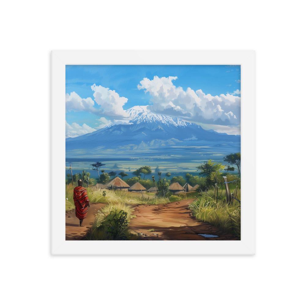Kenya Maasai Village Kilimanjaro View Framed Poster - Oh Posters