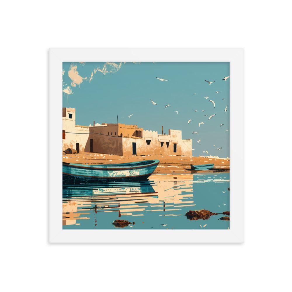 Mauritania Coastal Town Reflected on Calm Waters Framed Poster - Oh Posters