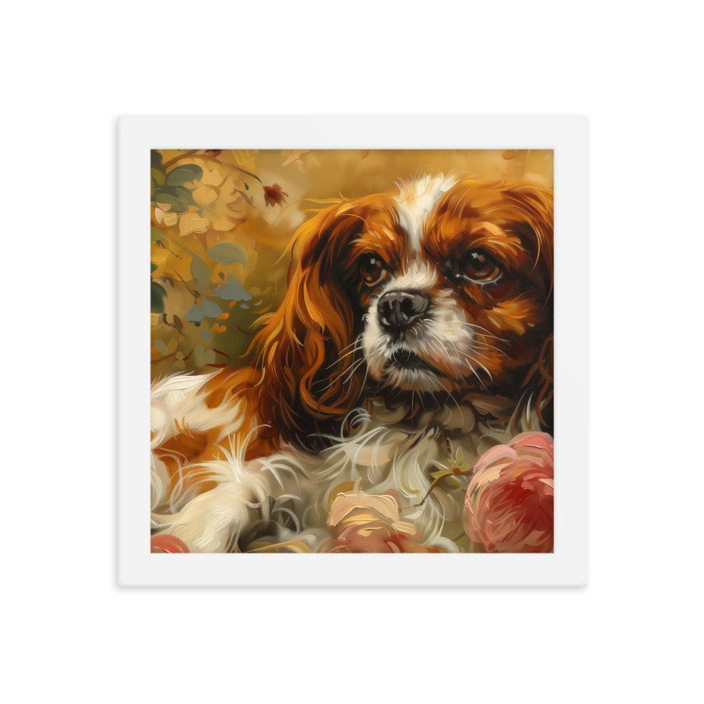 English Toy Spaniel Lying Among Roses Painting Framed Poster - Oh Posters