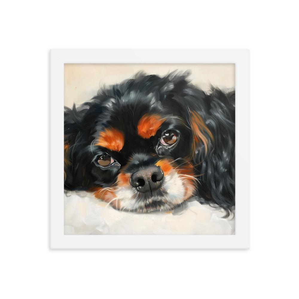 English Toy Spaniel Black and Tan Relaxed Portrait Framed Poster - Oh Posters