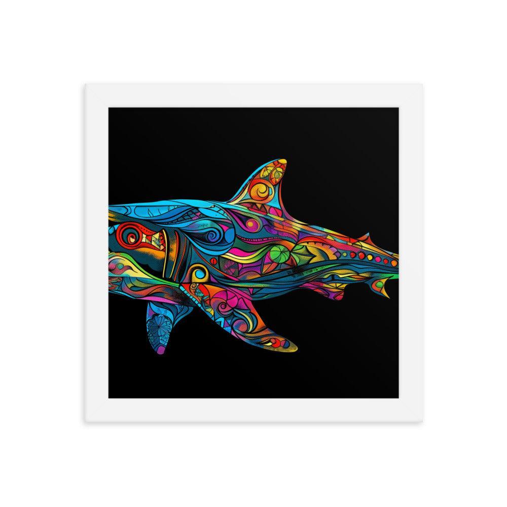 Hammerhead Shark Colorful Abstract Art Digital Design Framed Poster - Oh Posters