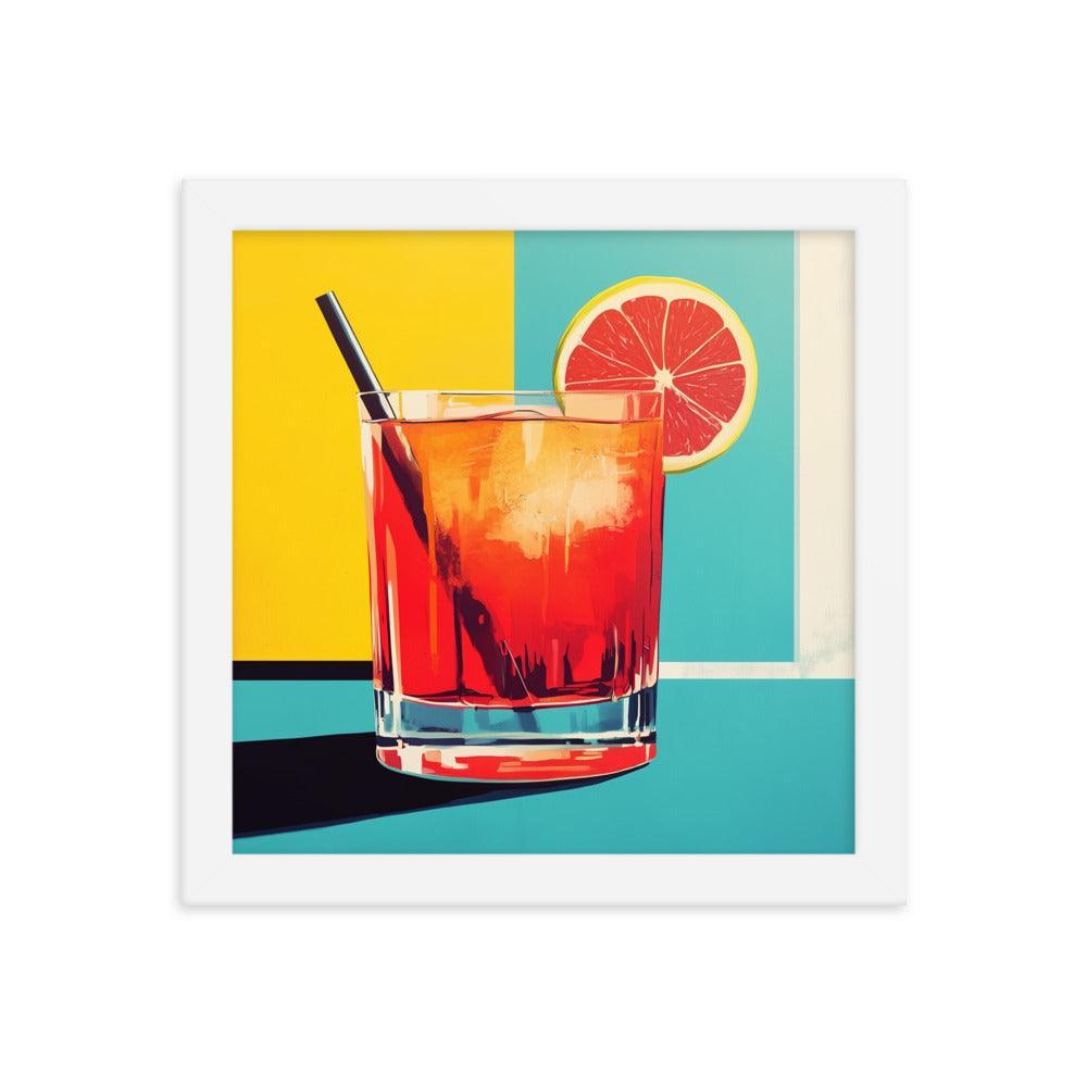 Vibrant Red Cocktail with Lemon Slice Pop Art Style Framed Poster - Oh Posters