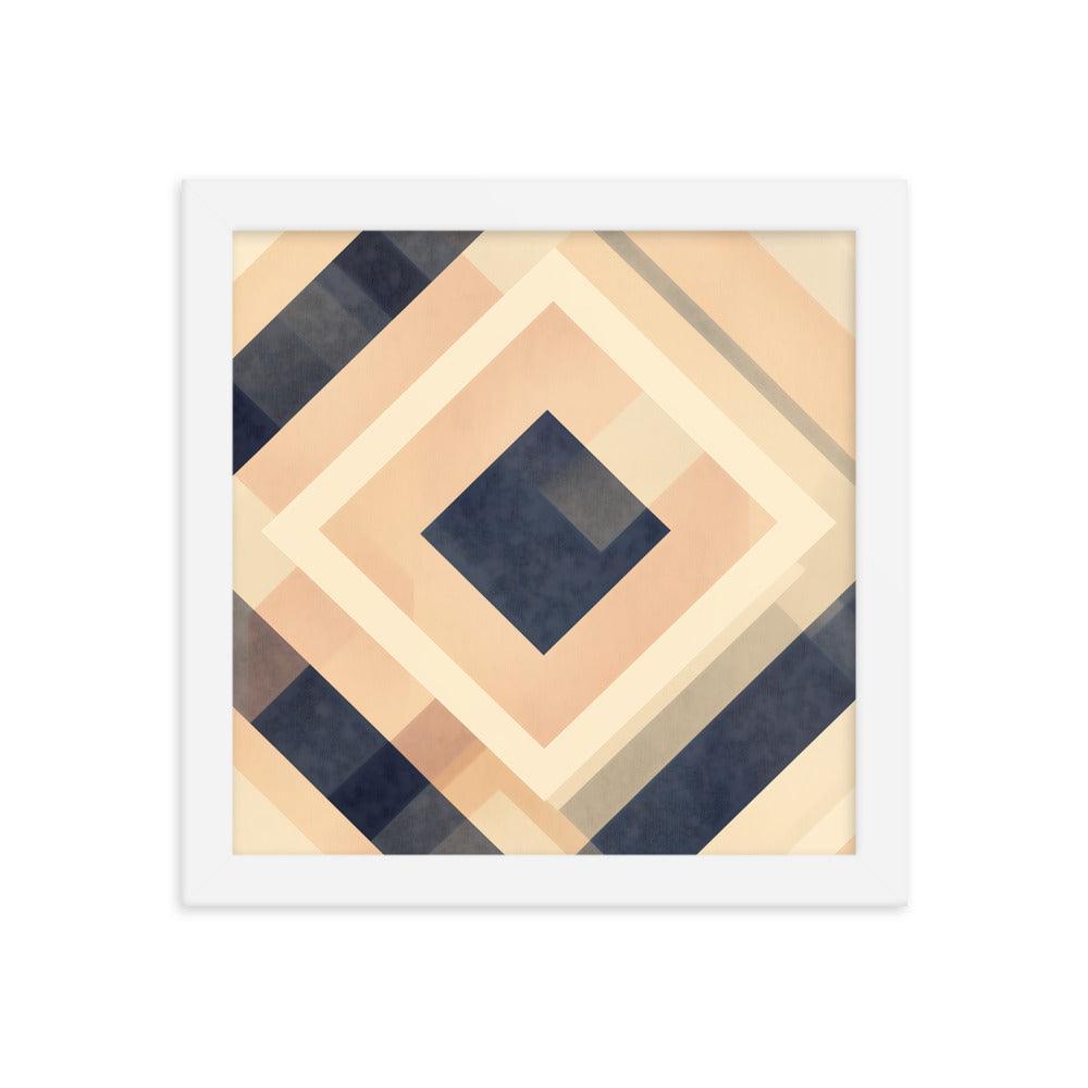 Geometric Art Abstract Patterns in Beige and Blue Tones Framed Poster - Oh Posters