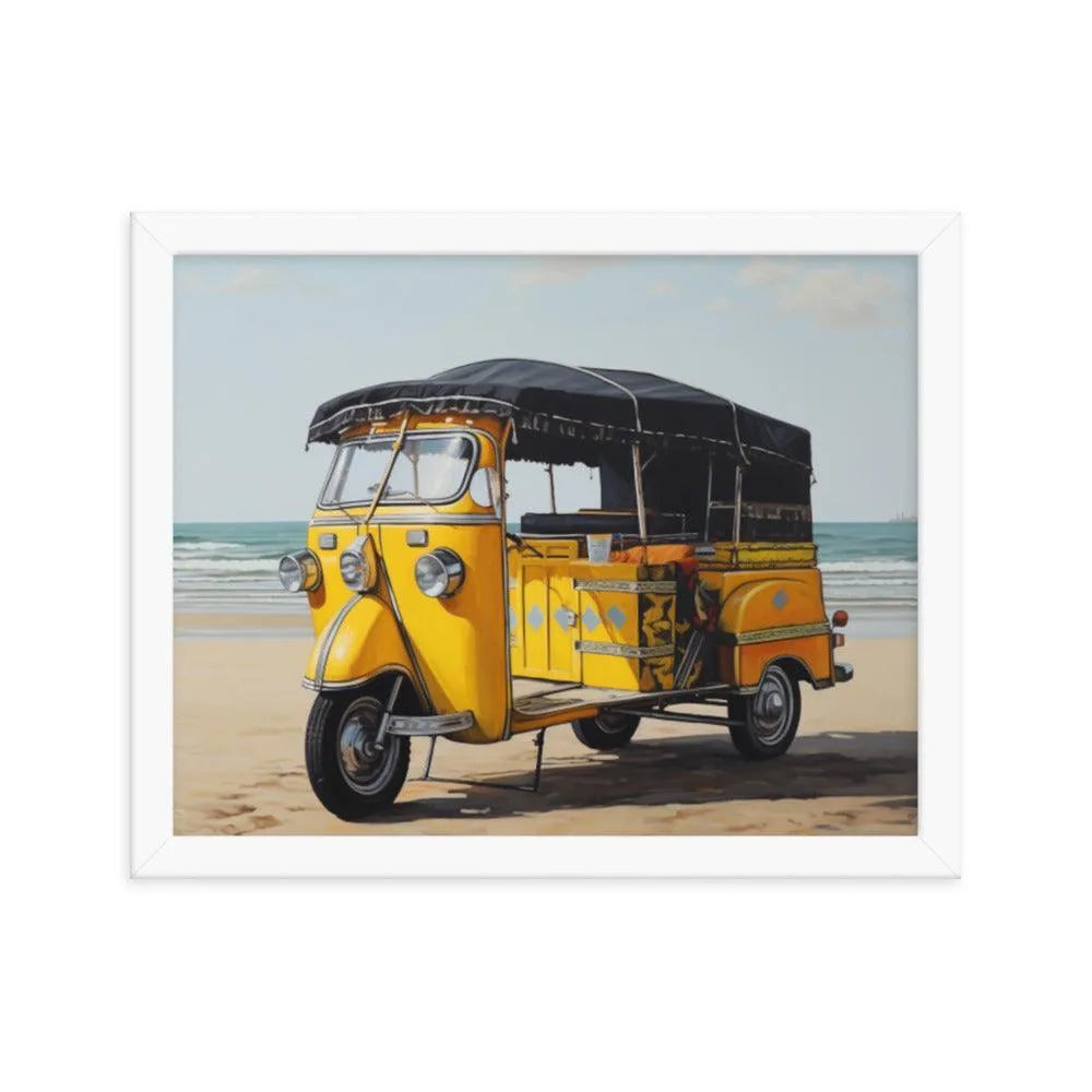 Indian TukTuk Rickshaw Vehicle Beach Painting Framed Poster - Oh Posters