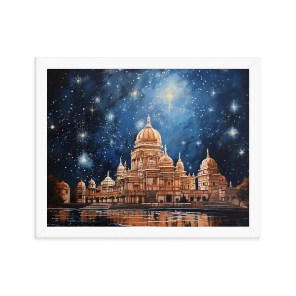 Indian Hindu Mandir at Night Starry Sky Painting Framed Poster - Oh Posters