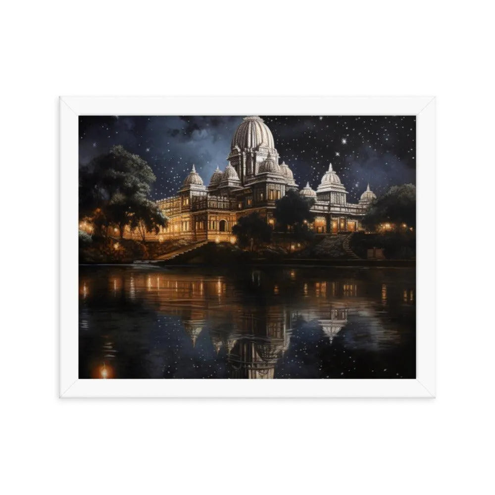 Indian Hindu Mandir at Night Starry Sky Painting Framed Poster - Oh Posters