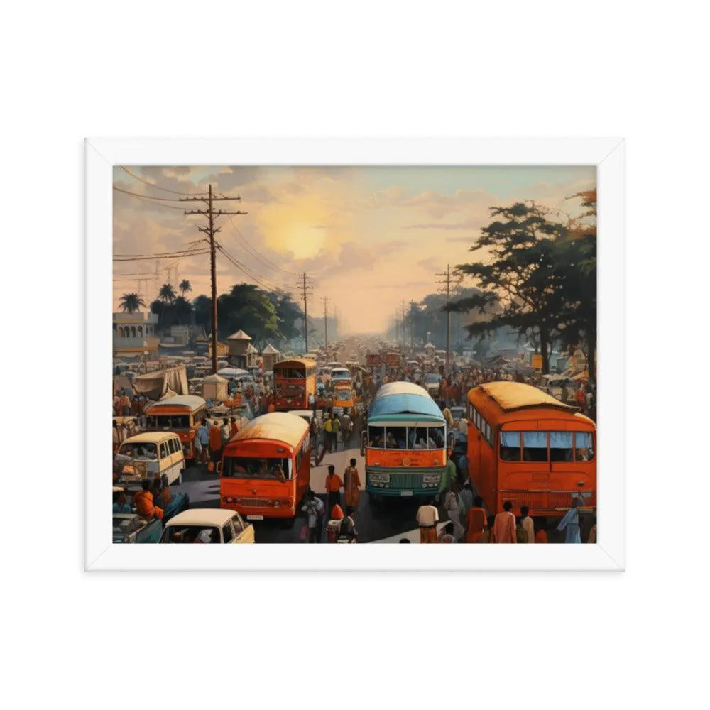 Indian Street Traffic Painting Framed Poster - Oh Posters