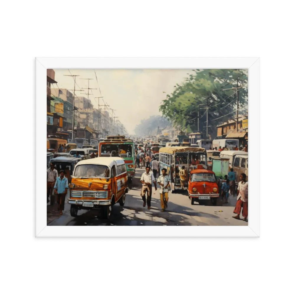 Indian Street Traffic Painting Framed Poster - Oh Posters