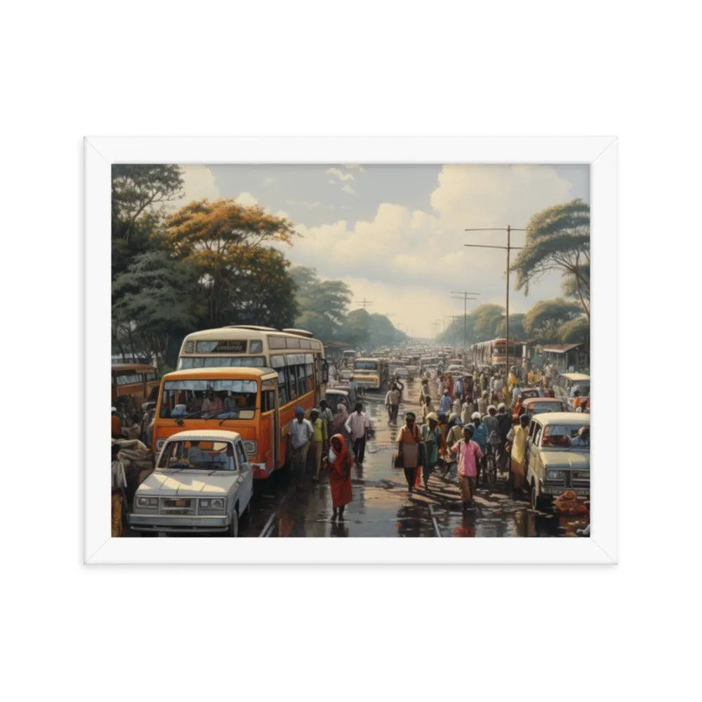 Indian Street Traffic Painting Framed Poster - Oh Posters