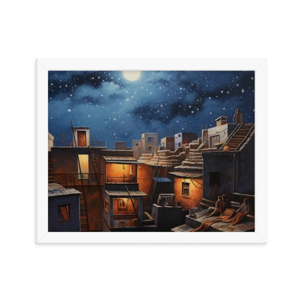 Indian Rooftop House Starry Night Sky Painting Framed Poster - Oh Posters