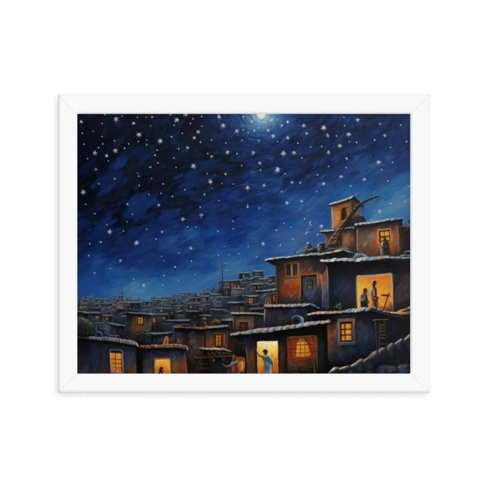 Indian Rooftop House Starry Night Sky Painting Framed Poster - Oh Posters