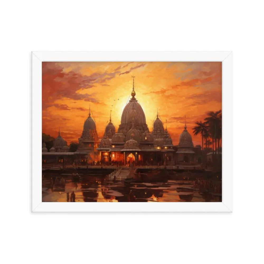 Mandir Sunset Indian Hinduism Painting Framed Poster - Oh Posters