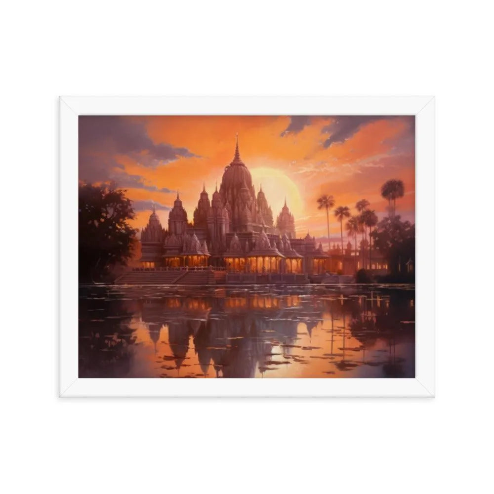 Mandir Sunset Indian Hinduism Painting Framed Poster - Oh Posters